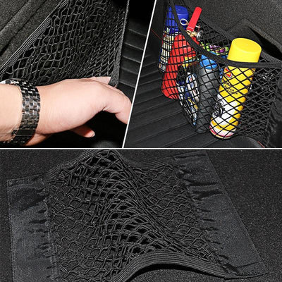 Car Back Rear Mesh Trunk Seat Elastic String Net Magic Sticker Universal Storage Bag Pocket Cage Auto Organizer Seat Back Bag - OhanaGadget